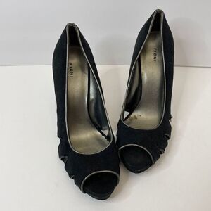 Fioni | Black| Suede| Peep Toe| Heel| 7 1/2 woman’s